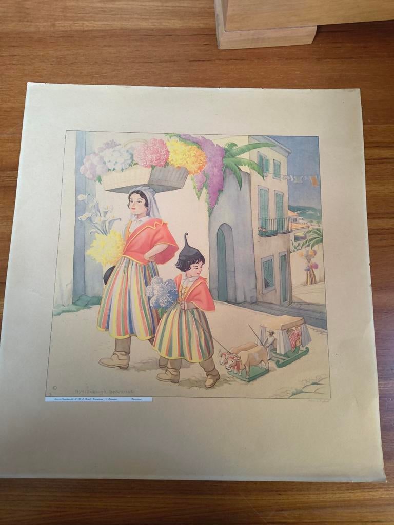 Vintage prent Midderigh-Bokhorst: Zuid-Europese klederdracht, Antiek en Kunst, Ophalen of Verzenden
