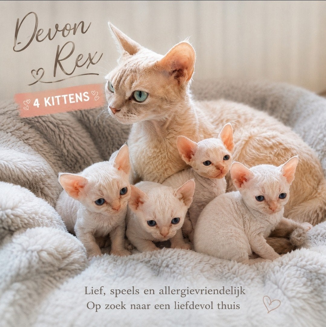 Devon Rex  3 poesen 1 kater ~ Reservering mogelijk!, Meerdere dieren, Gechipt, 0 tot 2 jaar
