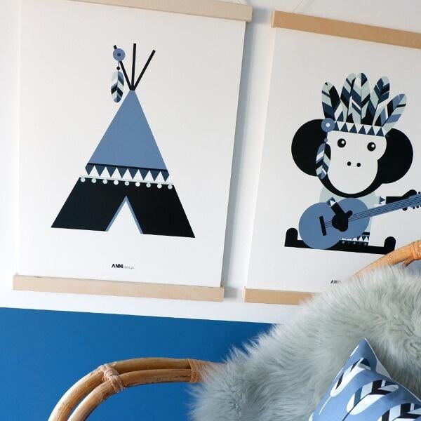 Kinderposter Poster Indiaan Tipi Blauw A3 ANNIdesign, Verzamelen, Posters, Nieuw, Overige onderwerpen, A1 t/m A3, Rechthoekig Staand
