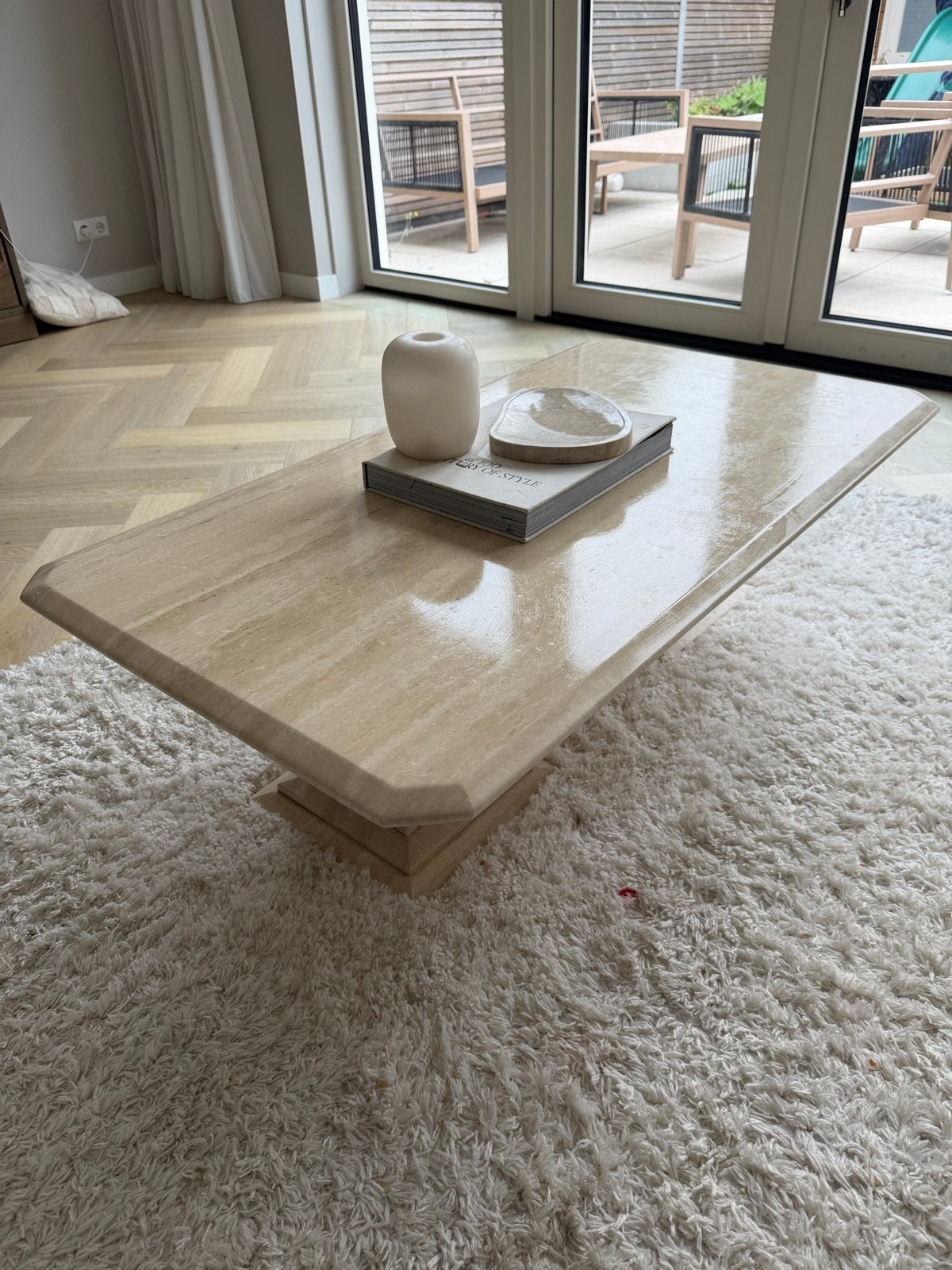 Vintage massief travertin salontafel | jaren 70/80 | XL, Huis en Inrichting, Tafels | Salontafels, Ophalen, Gebruikt, 100 tot 150 cm