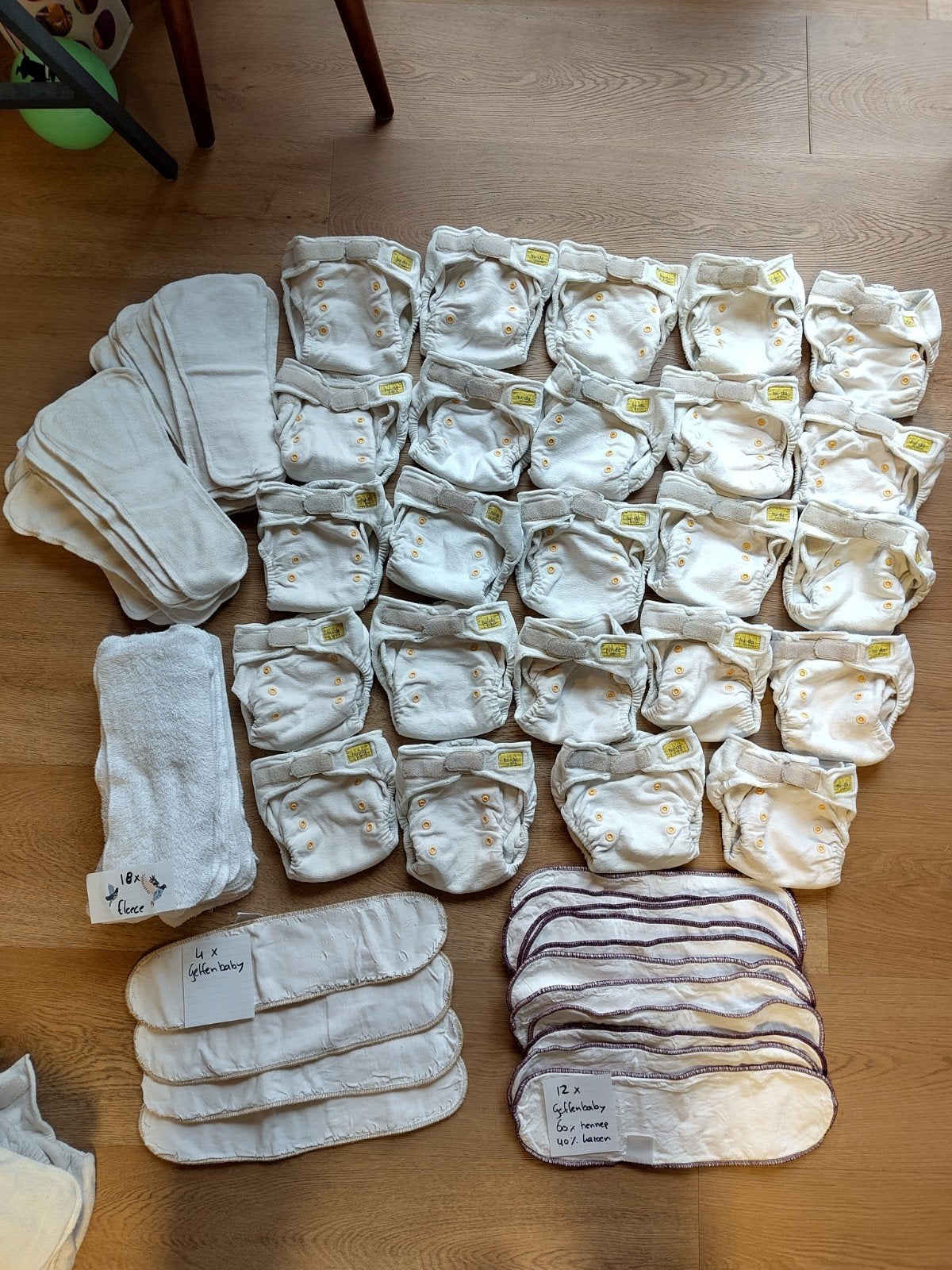 Complete set wasbare luiers, 24 x Huda one size + extra's, Ophalen, Gebruikt