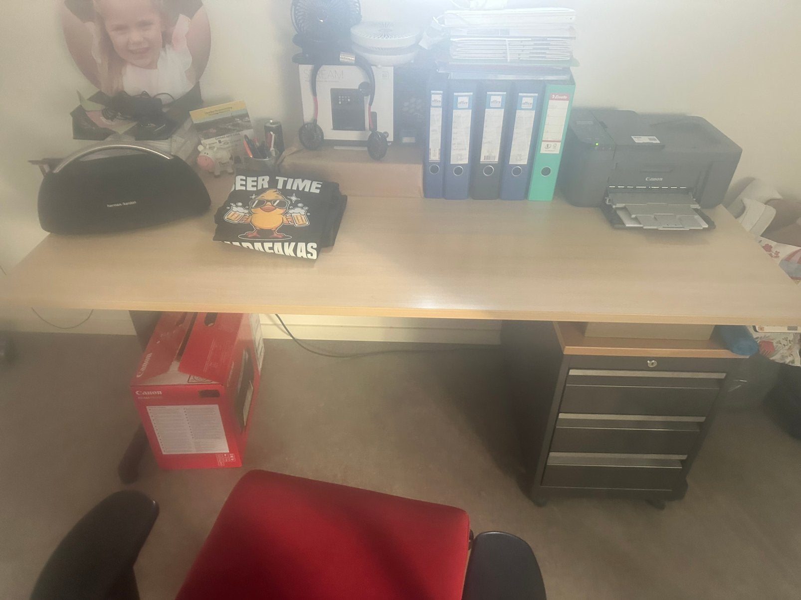 Zit sta bureau incl ladenkast, Ophalen, Zit-sta bureau, Elektrisch, Hout