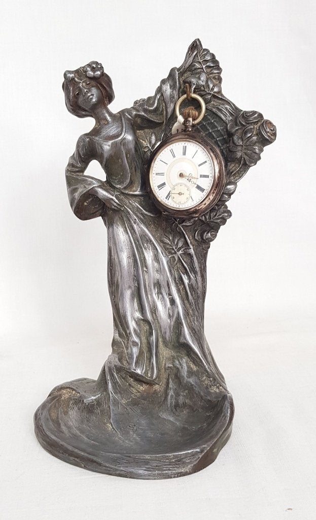 Art Nouveau Horlogestandaard - Clara PFEFFER., Art nouveau, Ophalen of Verzenden, Beeld, 20 - 50 cm