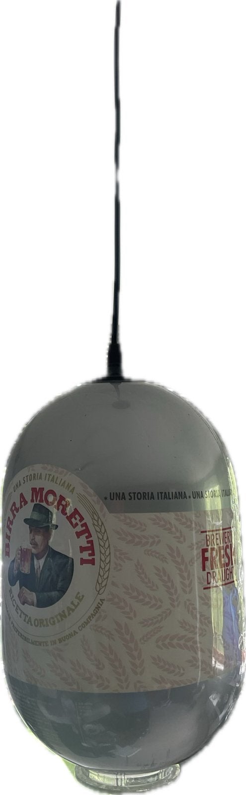 Bier Moretti Lamp - Unieke Hanglamp van Biervat, Ophalen of Verzenden, Zo goed als nieuw, Lichtbak of (neon) lamp