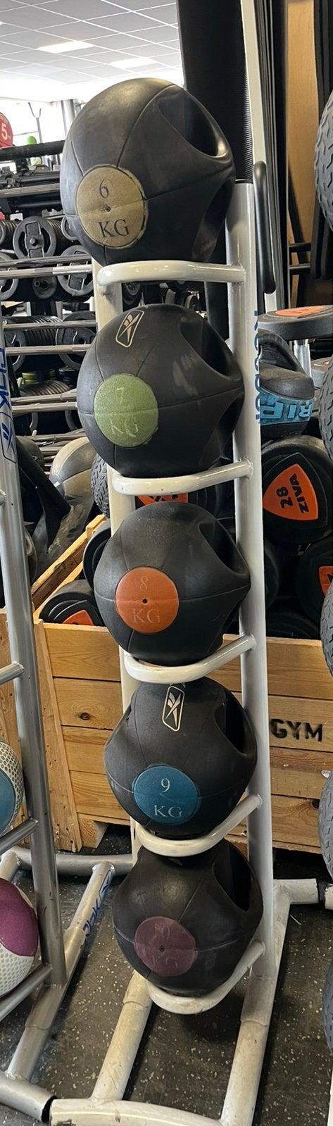 5 x reebok grip bal ballen incl rek, Sport en Fitness, Fitnessmaterialen, Ophalen, Gebruikt, Ballen met, Rek