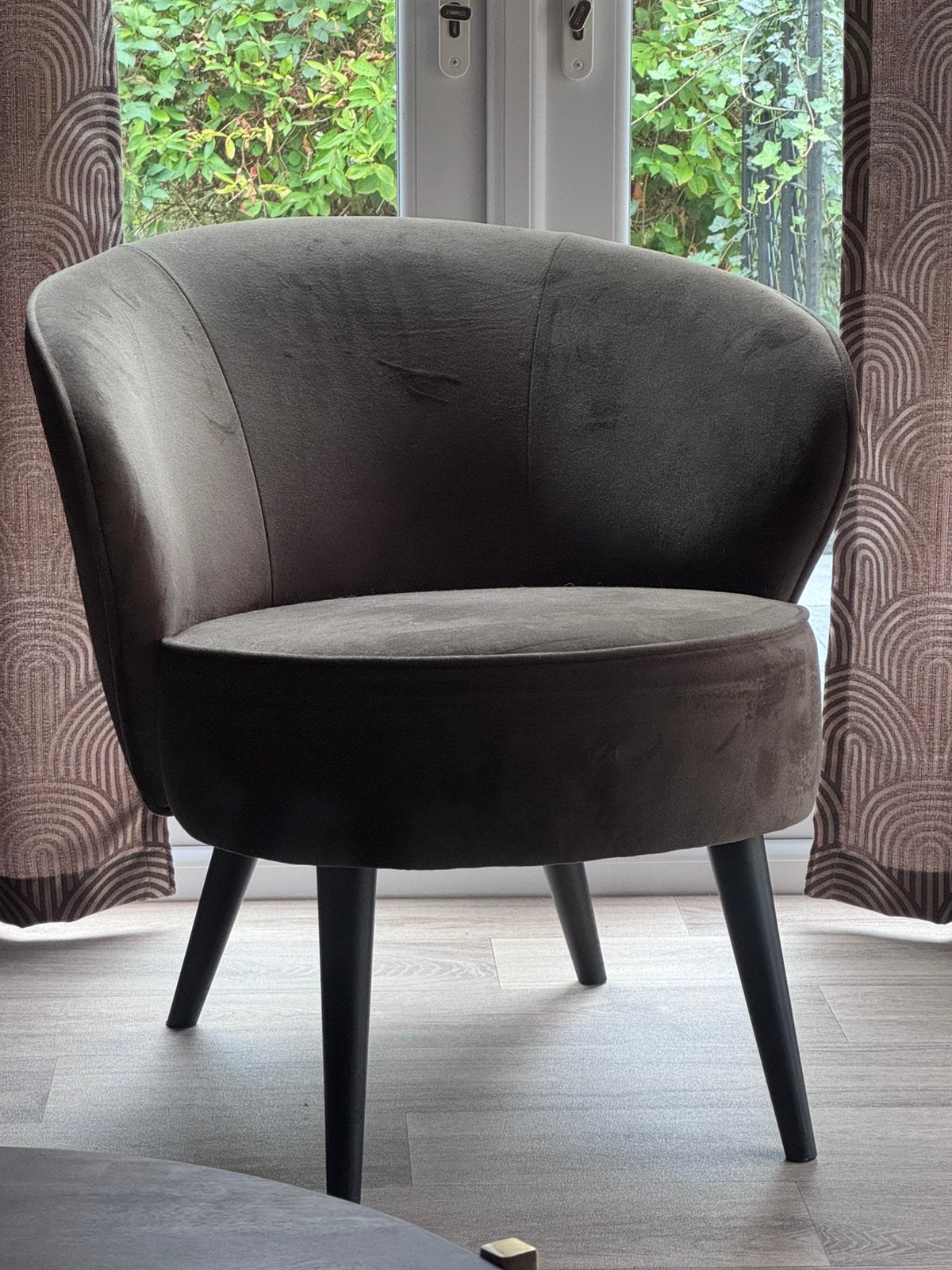 WOOOD Fluwelen Fauteuil - Donkergroen, Ophalen, Zo goed als nieuw, 75 tot 100 cm, 50 tot 75 cm