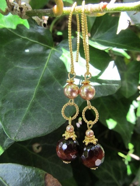 Oorbellen Yaelle rode tijgeroog-swarovski parels goud, Ophalen, Nieuw