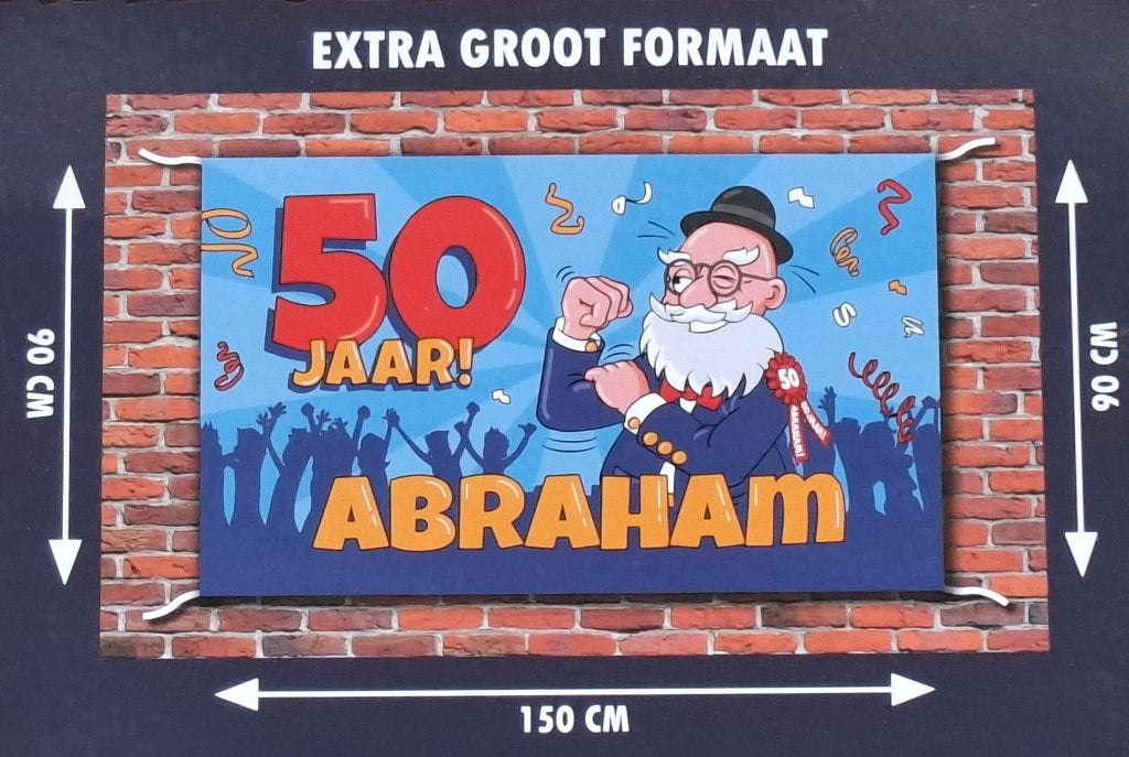 Abraham 50 jaar - gevelvlag 90x150cm (nieuw!), Ophalen of Verzenden, Nieuw, Feestartikel, Abraham of Sarah