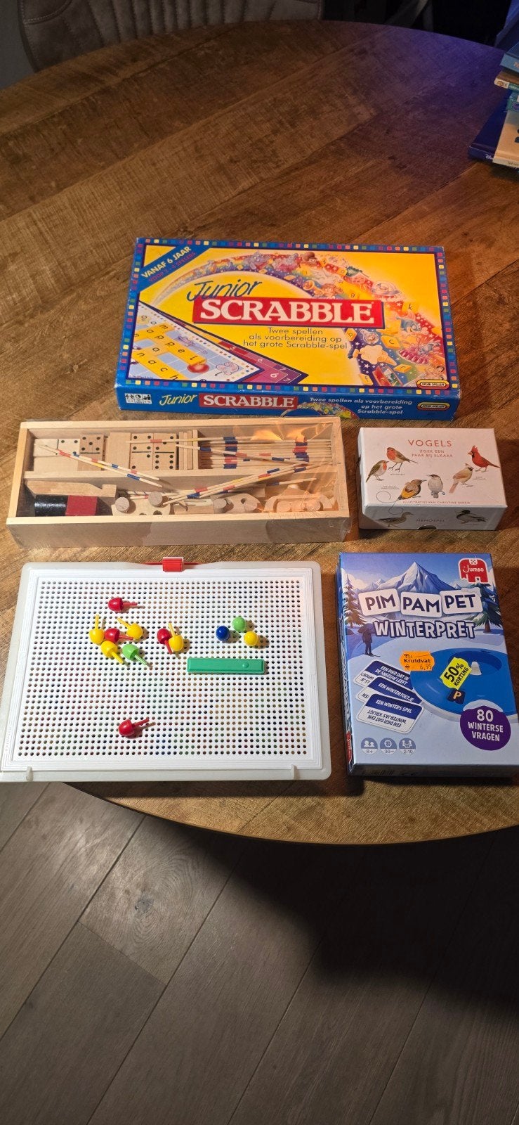 Diverse Spellenpakket: Junior Scrabble, Pim Pam Pet & Meer, Een of twee spelers, Ophalen, Gebruikt, Jumbo, Cheerful, Memospel