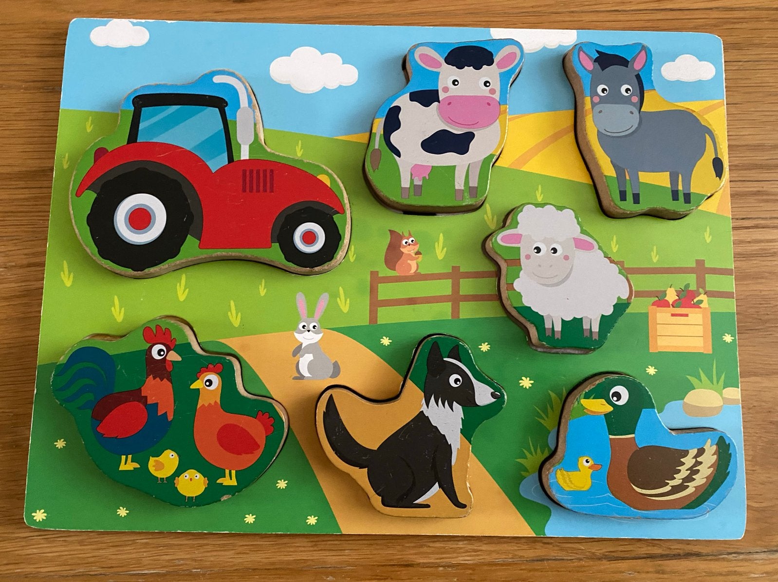 Houten boerderij puzzel met dieren en tractor, Ophalen of Verzenden, Zo goed als nieuw, Overige typen