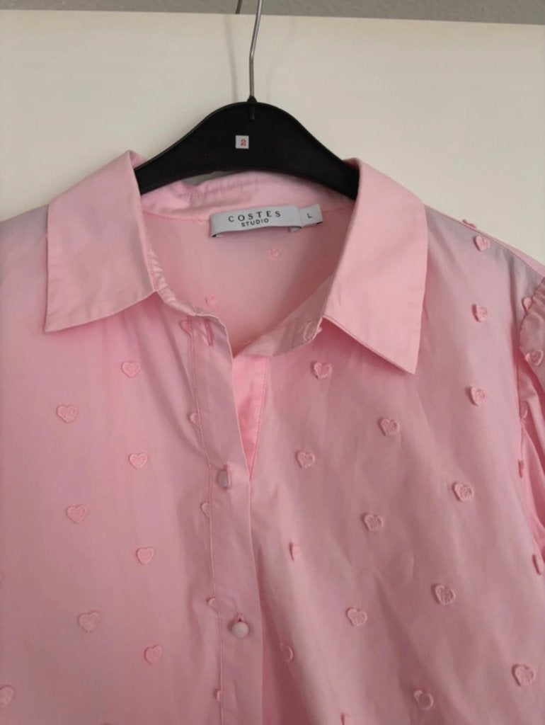 Costes roze blouse met hartjes maat L als nieuw, Kleding | Dames, Ophalen, Maat 42/44 (L), Zo goed als nieuw, Costes