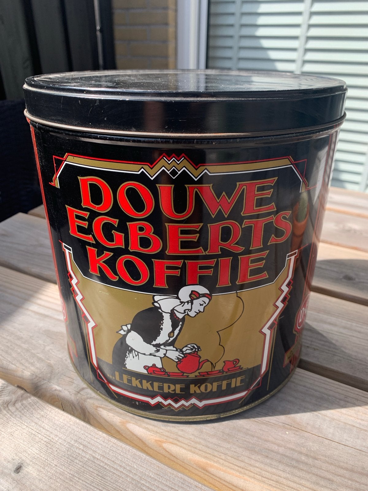 Vintage Douwe Egberts Koffieblik - Zwart met goud, Ophalen