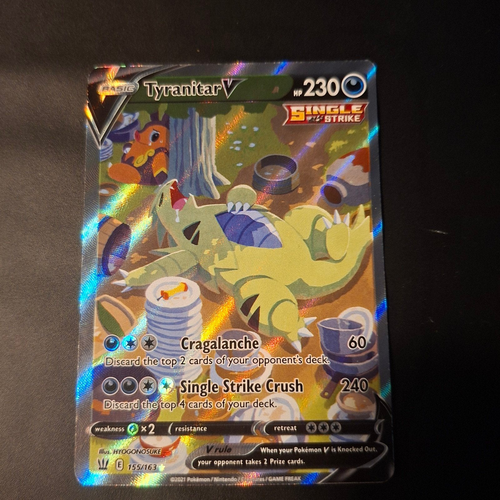 Pokémon TCG: Tyranitar V (Alternate Art) 155/163, Ophalen of Verzenden, Zo goed als nieuw, Losse kaart, Foil