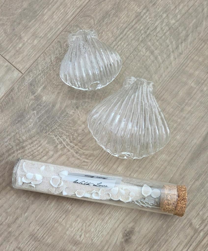 Riviera Maison Message in a bottle 2x en 2 glazen schelpjes, Huis en Inrichting, Ophalen of Verzenden