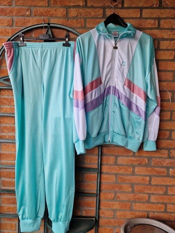 Vintage Leopard Trainingspak Pastel Maat 44/46, Zwart, Maat 42/44 (L), Ophalen of Verzenden, Fitness of Aerobics