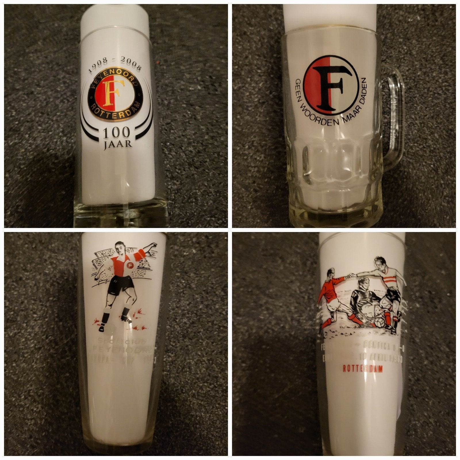 4 hele oude Feyenoord glazen, Verzenden, Zo goed als nieuw, Bierglas