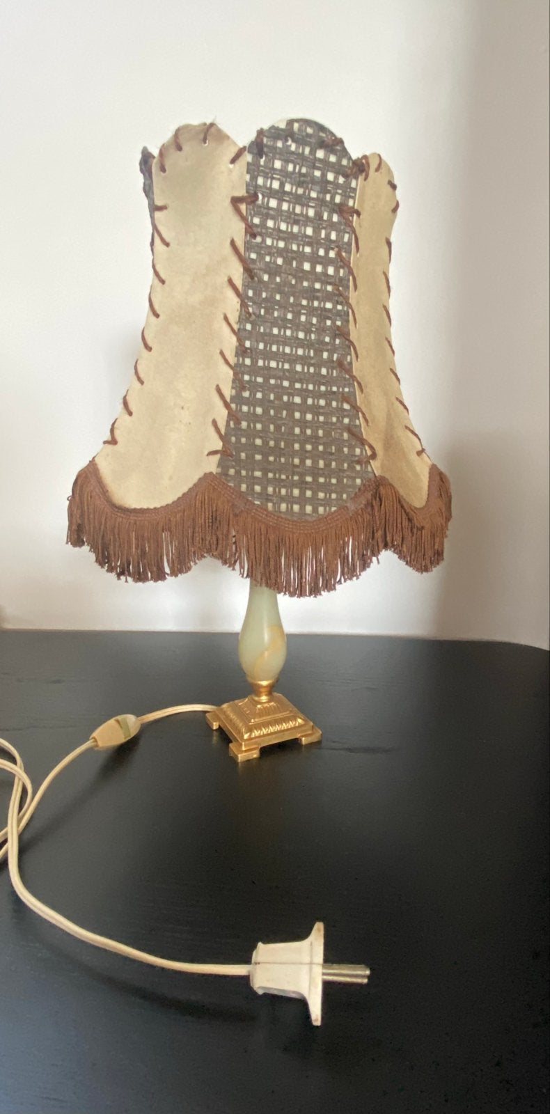 Vintage Tafellamp Jaren '60 met Leren Kap en Onyx Voet, Antiek en Kunst, Ophalen of Verzenden