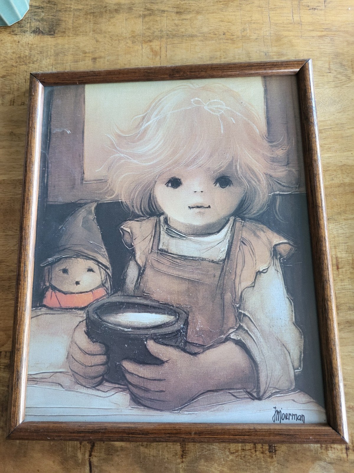 Vintage schilderij van J. Moerman - Kinderportret, Antiek en Kunst, Kunst | Schilderijen | Klassiek, Ophalen of Verzenden
