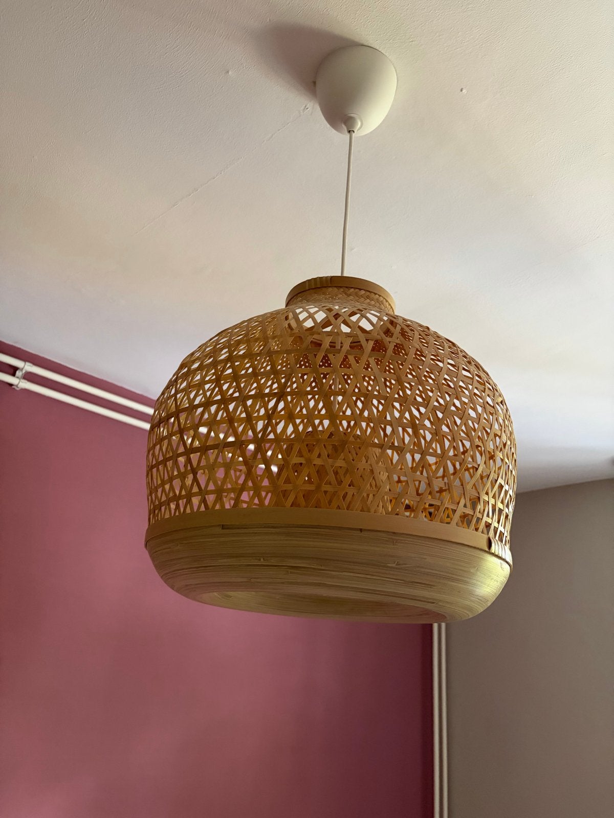 Ikea Misterhult bamboe hanglamp incl peer, Ophalen, Zo goed als nieuw, Hout, E27 (groot)