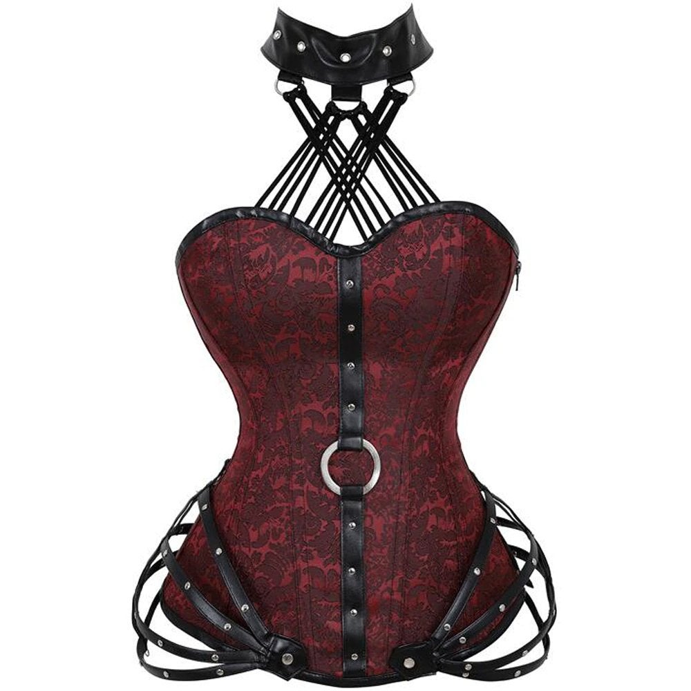 Rood korset met halsband steampunk burlesque gothic bustier, Verzenden, Rood, Body of Korset