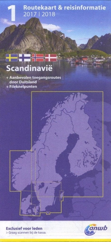ANWB RouteKaart Denemarken + Zweden + Finland + Noorwegen, ANWB, Verzenden, 2000 tot heden, Nieuw