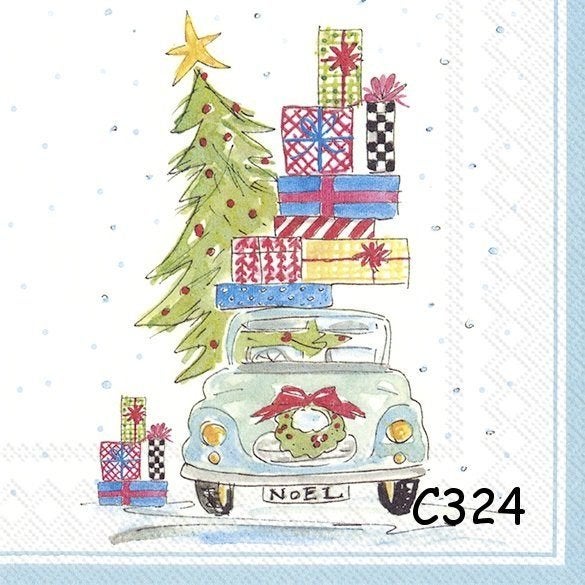 Servetten decoupage/bullet journal – auto kerstboom C324x, Verzenden, Nieuw