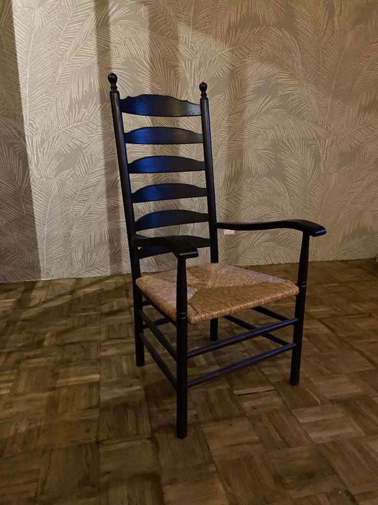 Nieuwstaat stoel met biezen zitting, Huis en Inrichting, Stoelen, Ophalen, Bruin, Zo goed als nieuw, Eén
