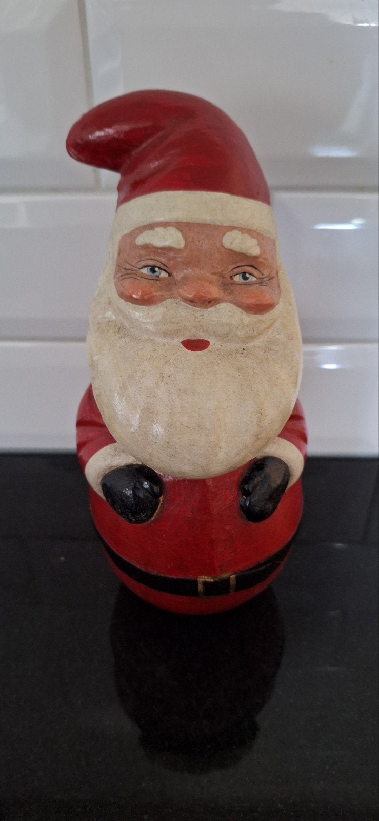 Oude Kerstman bobble head, gemaakt van papier maché, Ophalen of Verzenden