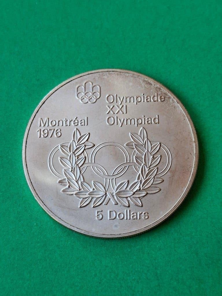1974 Canada 5 dollars in zilver OS Montréal rings & wreath, Verzenden, Noord-Amerika, Losse munt, Zilver