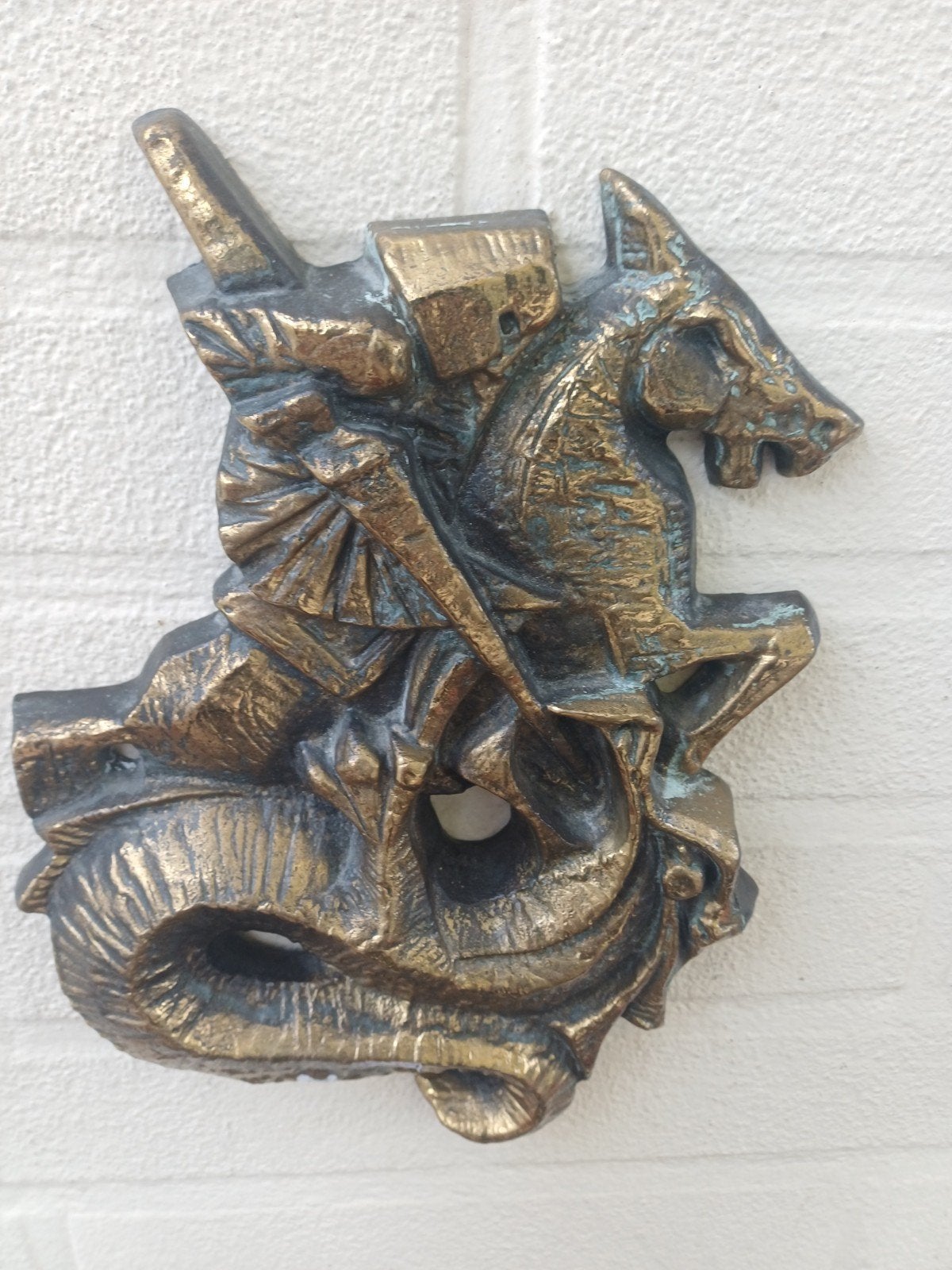 antieke  bronzen  muur plaquette Saint joris en de draak, Ophalen