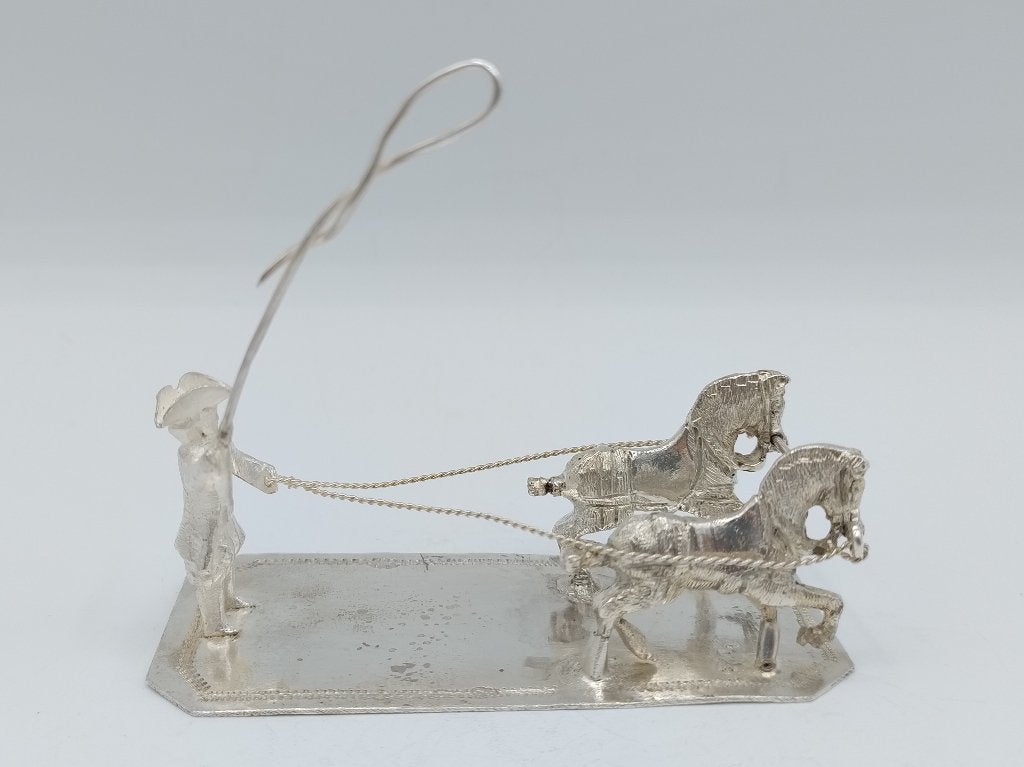 Zilveren miniatuur tweespan, W. Freen, Dordrecht, 19e eeuws, Verzenden, Zilver