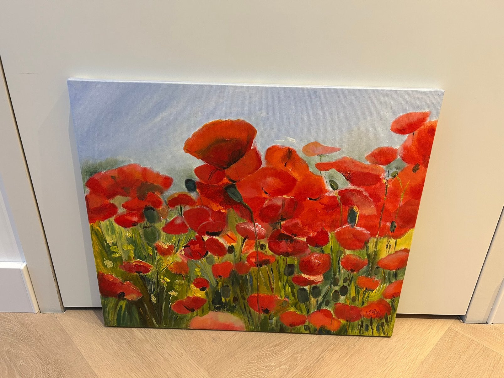 Olieverfschilderij klaprozen 60x50 cm, Antiek en Kunst, Kunst | Schilderijen | Abstract, Ophalen
