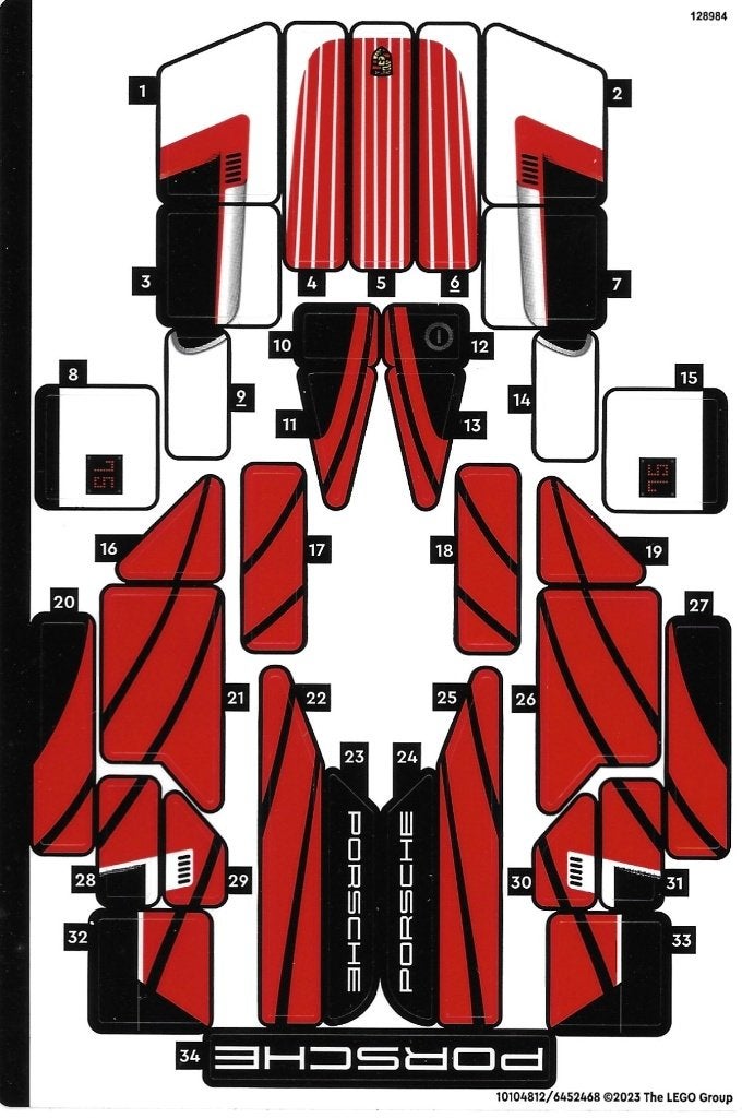 Stickervel voor Lego 76916 Porsche 963 Nieuw, Ophalen of Verzenden, Nieuw, Overige merken