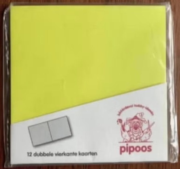 8 dubbele vierkante, gele kaarten; Pipoos, Ophalen of Verzenden, Nieuw, Overige thema's, Blanco kaart of Basiskaart