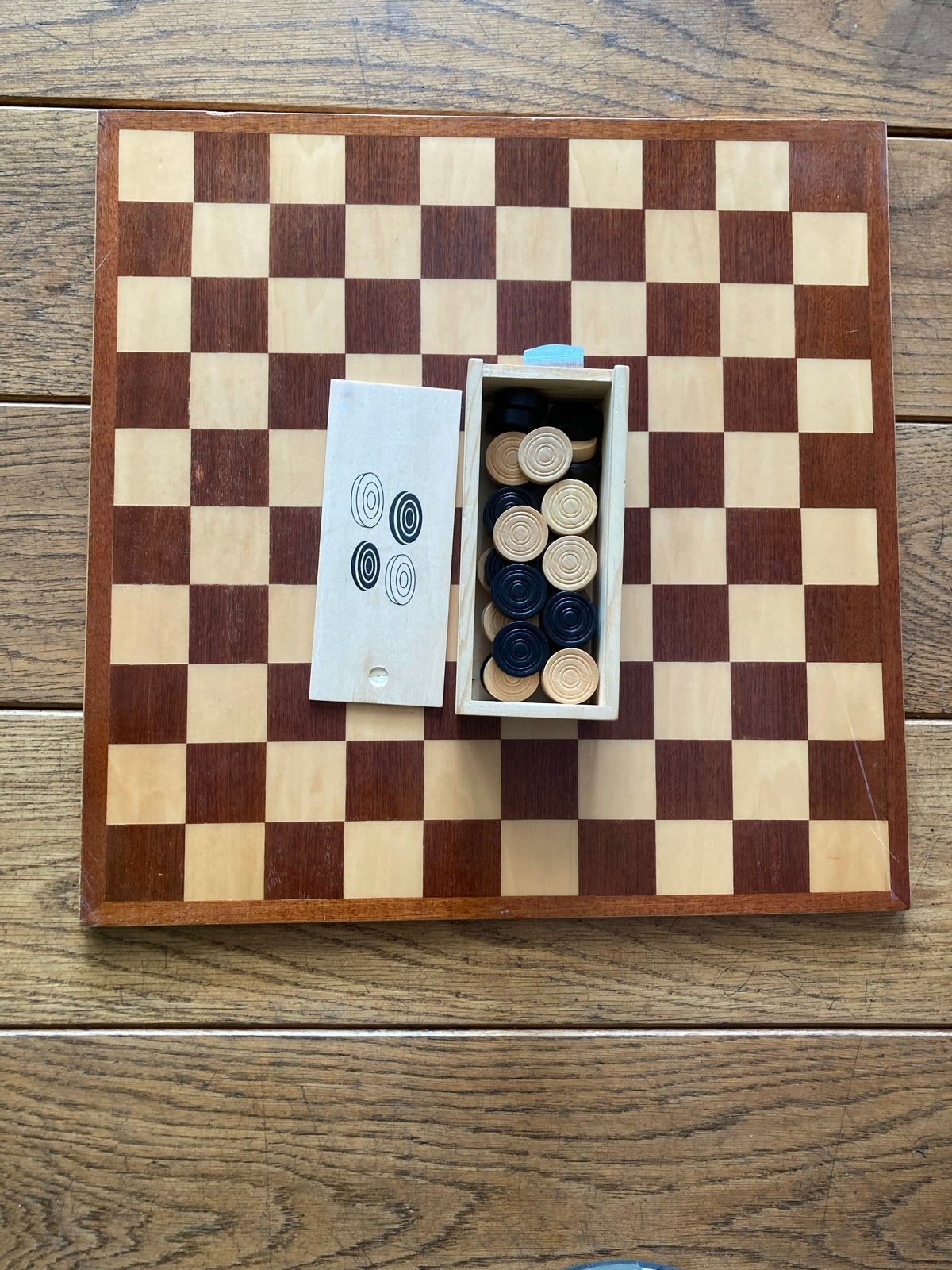 Houten Schaak-/Damspel met Damstenen, Hobby en Vrije tijd, Een of twee spelers, Ophalen of Verzenden, Gebruikt, Reisspel