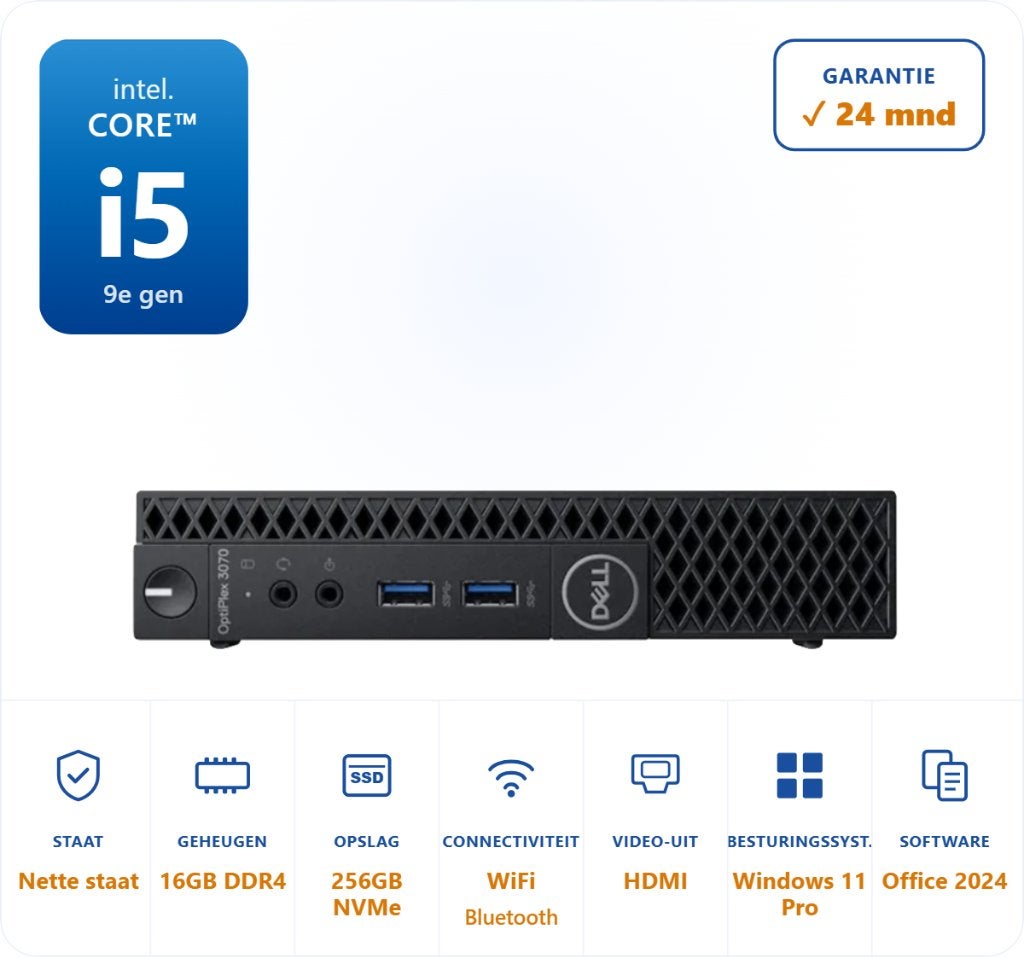 Dell Optiplex 3070 i5-9500T 3.7GHz 16GB 256GB NVMe Office 24, Computers en Software, 256 GB, Dell, ., Ophalen of Verzenden