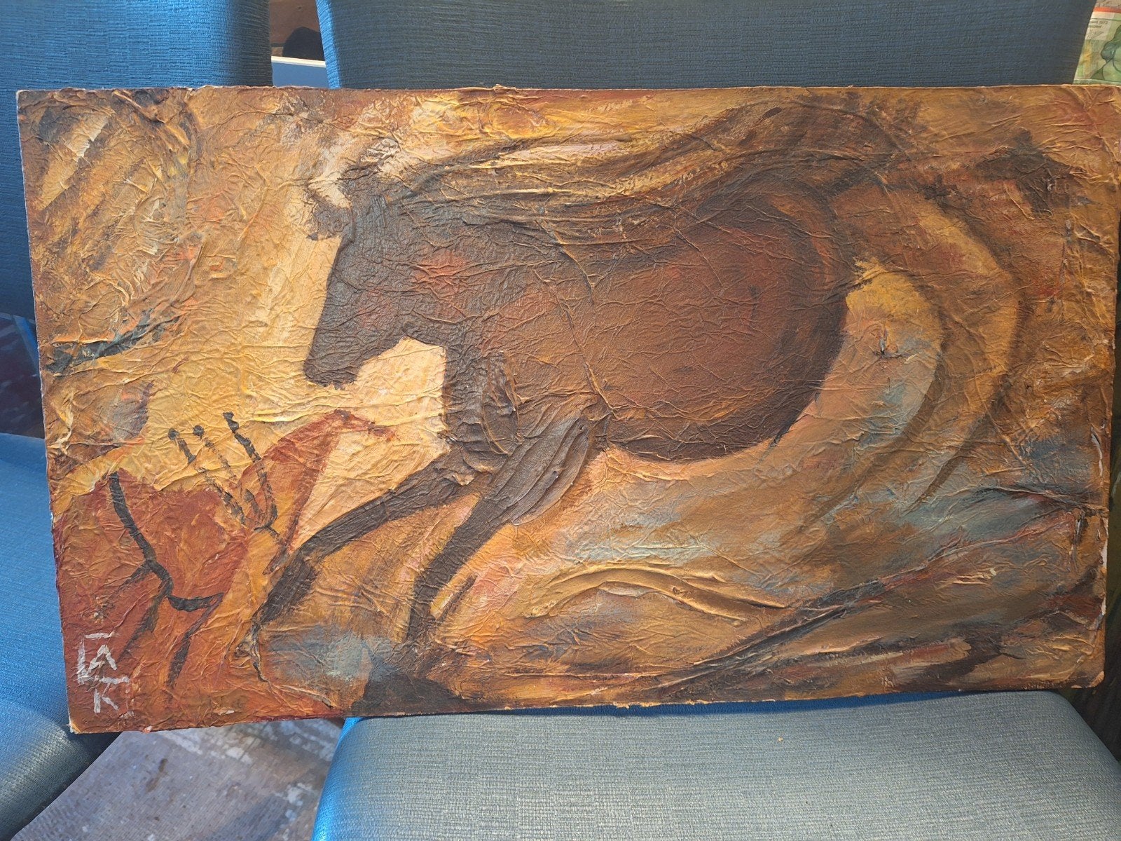 Olieverfschilderij van een stier in aardetinten, Origineel werk, Dieren, Ophalen of Verzenden, Olieverf