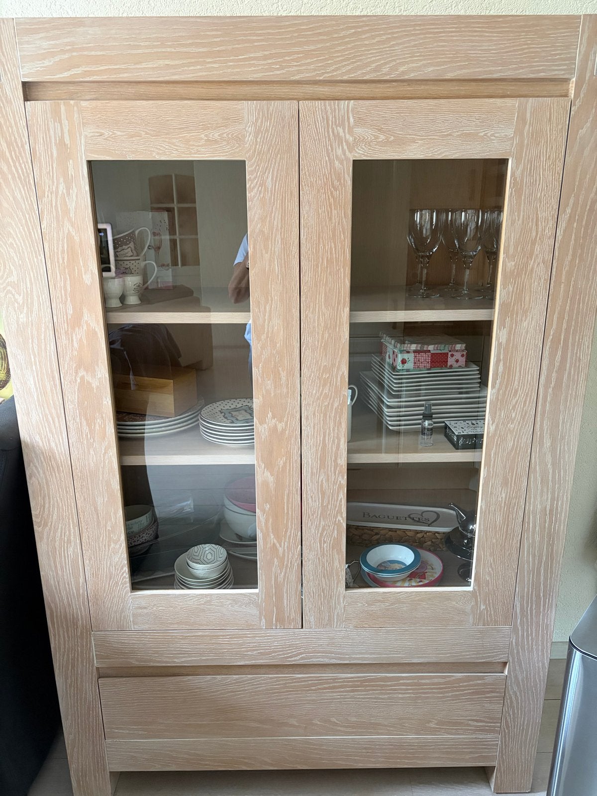 Dressoir, Vitrinekast en Kast - Whitewash Hout, Huis en Inrichting, Ophalen, Gebruikt, 200 cm of meer, Met lade(s)
