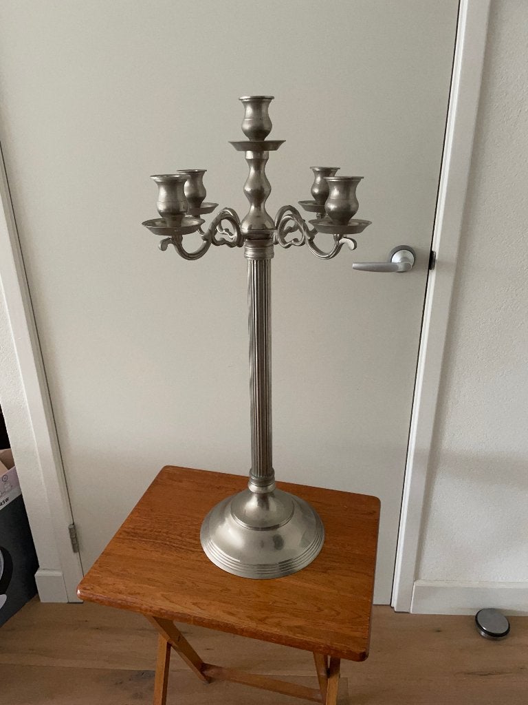 Grote zware metalen kandelaar voor 5 kaarsen, Gebruikt, Meerkleurig, Overige merken, Ophalen of Verzenden