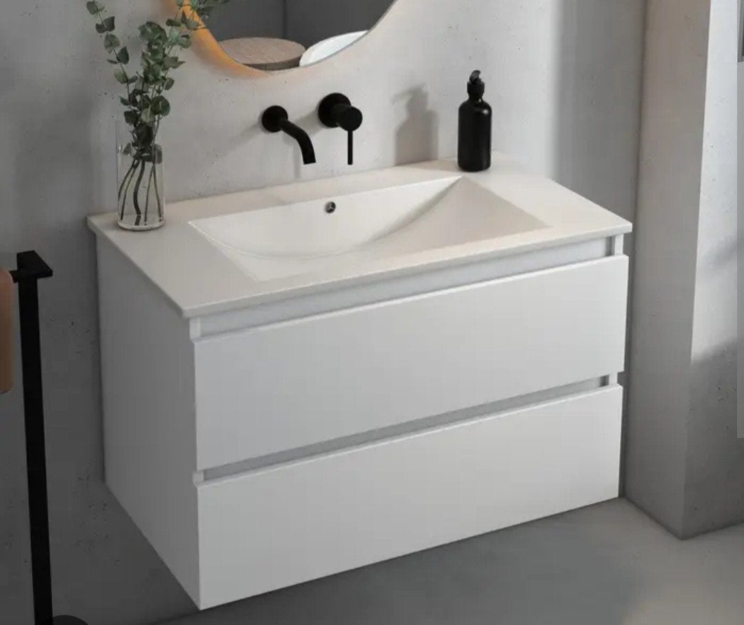 Witte wastafelonderkast 80 cm breed met twee lades, Huis en Inrichting, Nieuw, Minder dan 100 cm, Wastafelkast, 25 tot 50 cm
