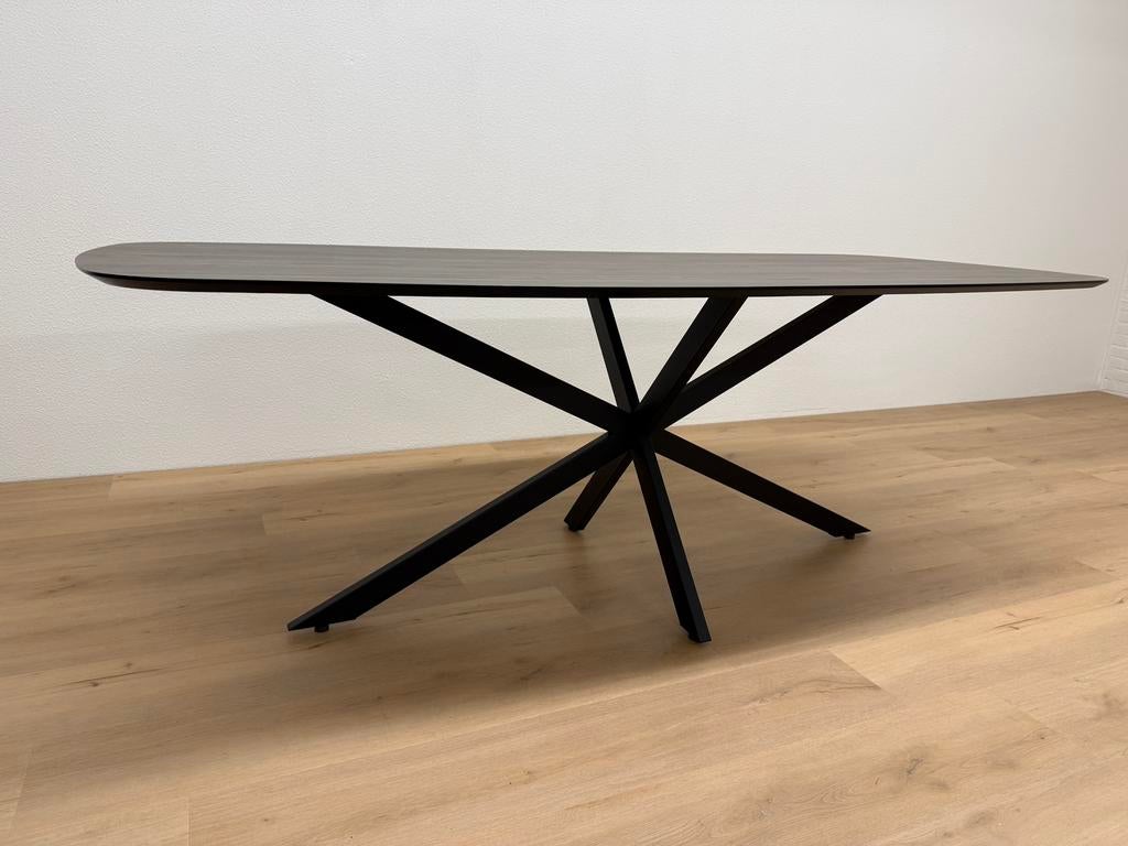 Deens ovale eettafel HPL 220x100 Eiken - Direct Leverbaar, 100 tot 150 cm, 200 cm of meer, Ophalen of Verzenden, Zo goed als nieuw