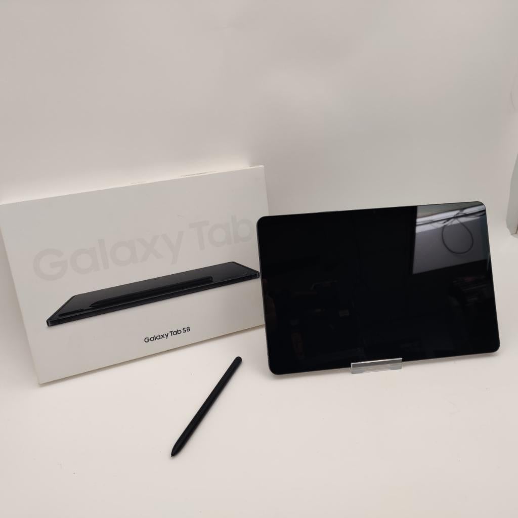 Samsung Galaxy Tab S8 in doos nu voor €399.99, Computers en Software, Tablet-hoezen, Zo goed als nieuw, Bescherming voor- en achterkant