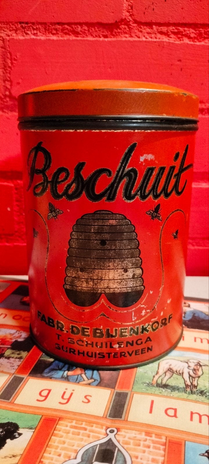 Vintage Beschuitbus Schuilen ga de Bijenkrf, Ophalen of Verzenden, Gebruikt, Beschuit