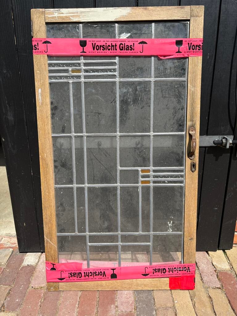 Glas-in-lood raam inclusief kozijn, Doe-het-zelf en Verbouw, Glas en Ramen, Ophalen, Gevelraam of Ruit, Zo goed als nieuw, Minder dan 80 cm