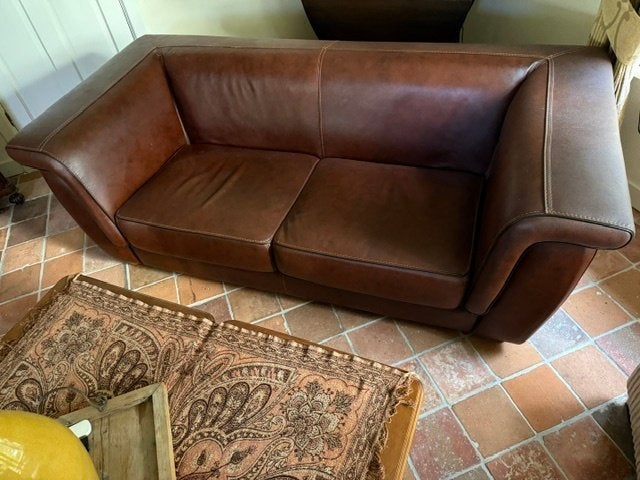 Bank leer, Ophalen, Gebruikt, 150 tot 200 cm, Driepersoons