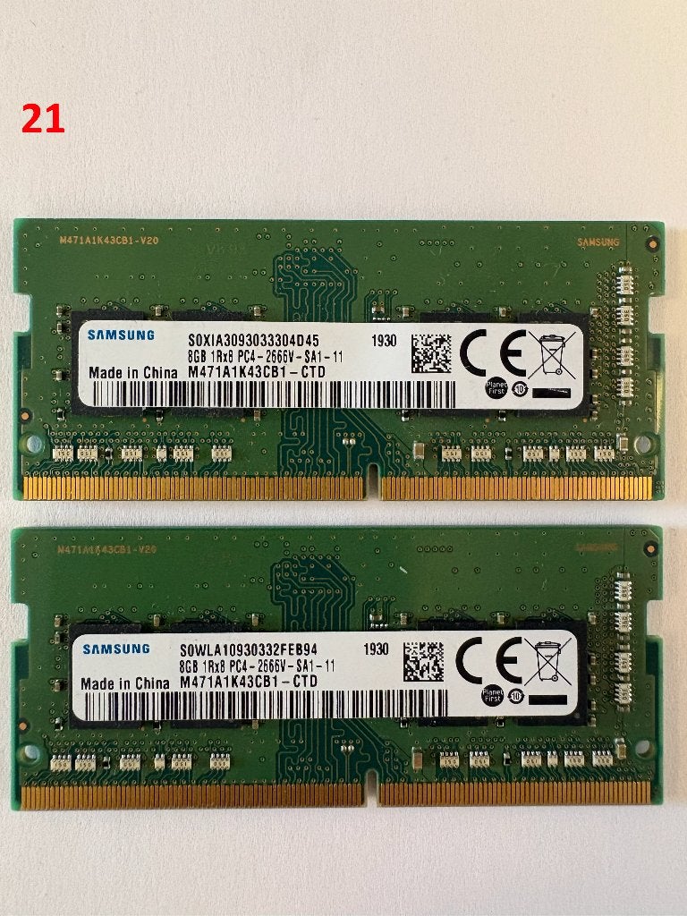 2 x Samsung 8GB DDR4-2666 SO-DIMM (16gb totaal), Computers en Software, Gebruikt, DDR4, Ophalen of Verzenden, Laptop