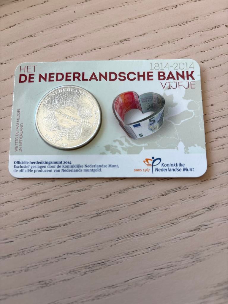 No 2 Nederlandse 5 euro herdenkingsmunt 2014 DNB, Koningin Beatrix, Zilver, Euro's, Ophalen of Verzenden