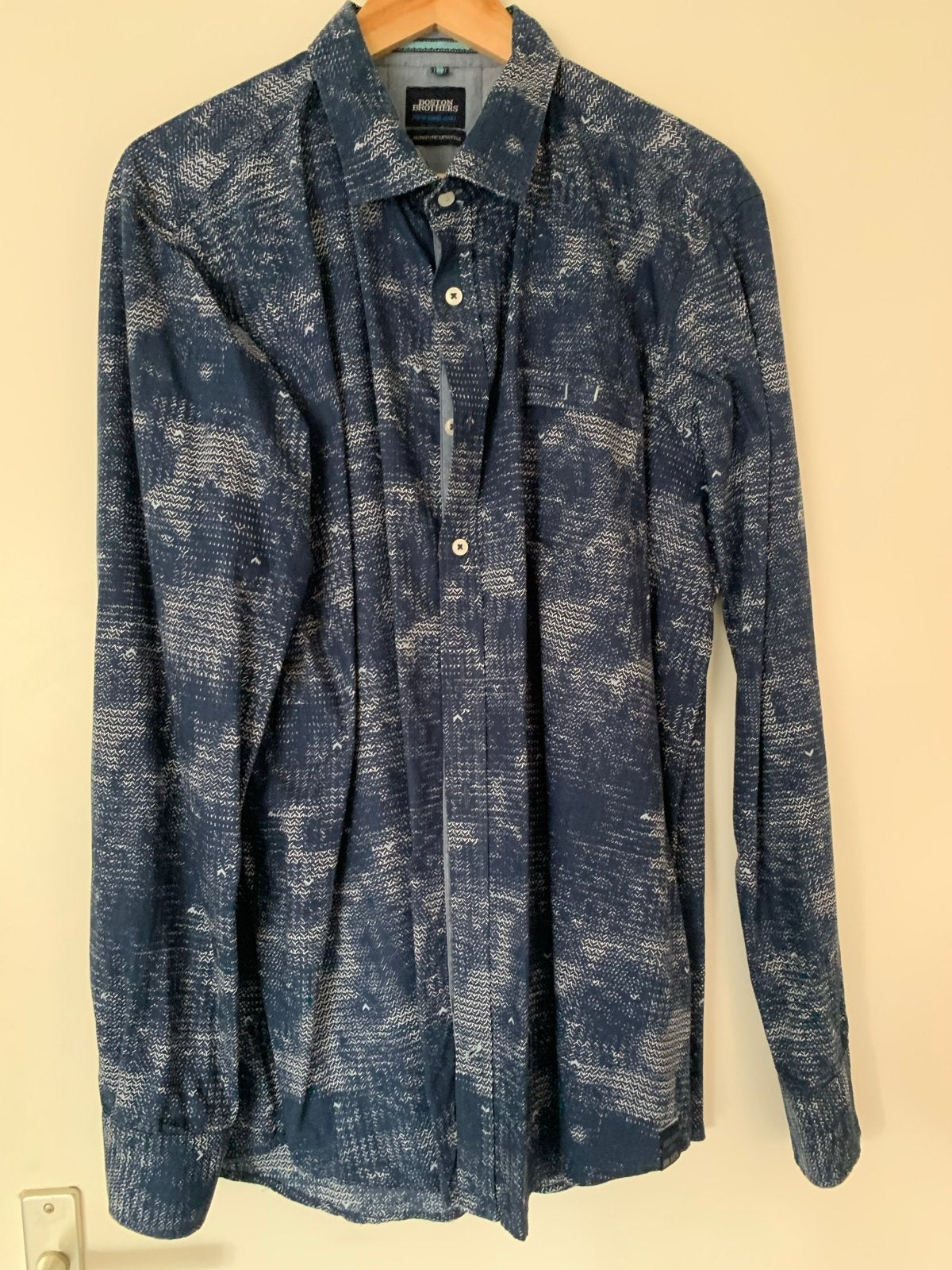 Boston Brothers overhemd blauw met patroon - Maat L, Ophalen of Verzenden, Zo goed als nieuw, Blauw, Halswijdte 41/42 (L)