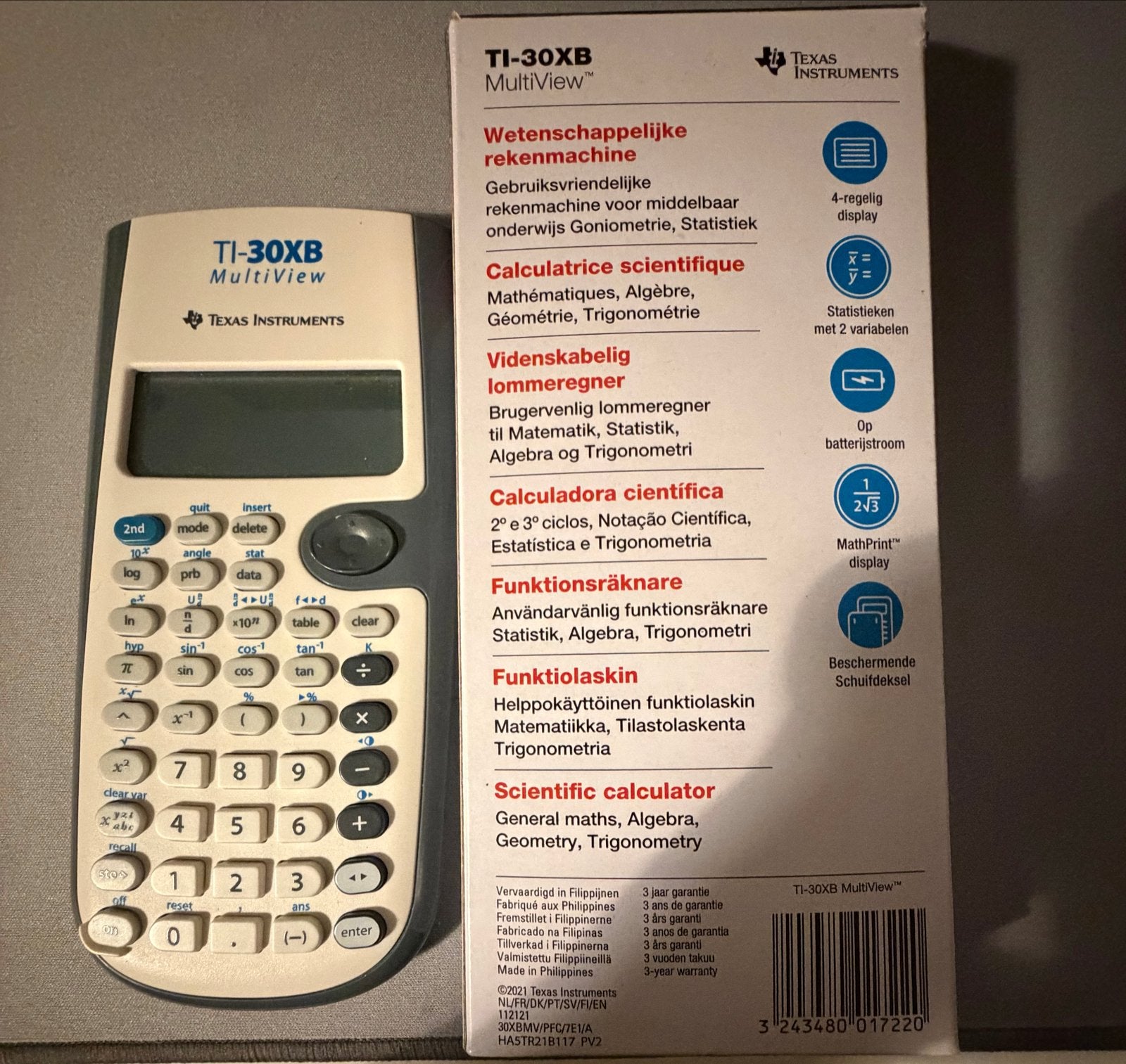 TI-30xb multiview rekenmachine met doos en papieren, Ophalen of Verzenden
