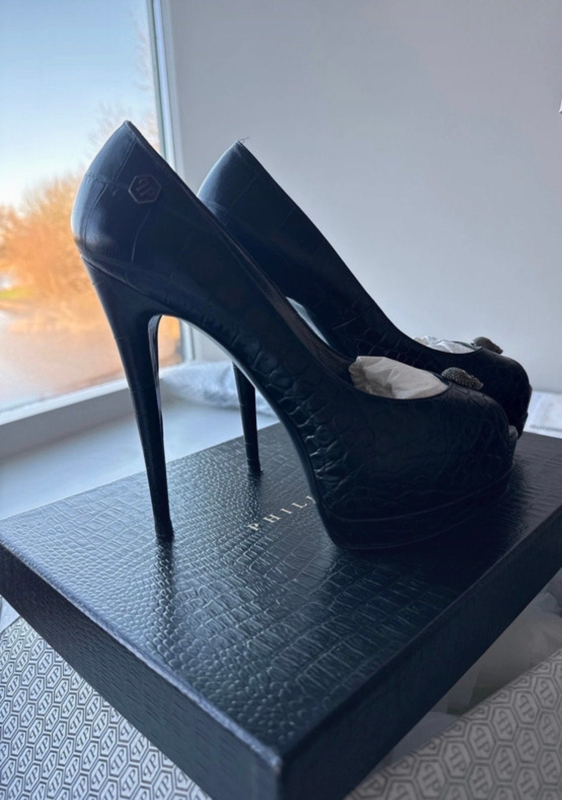 Philipp Plein Limited Edition Hakken Stiletto Pumps Maat 40, Ophalen of Verzenden, Zo goed als nieuw, Zwart, Pumps